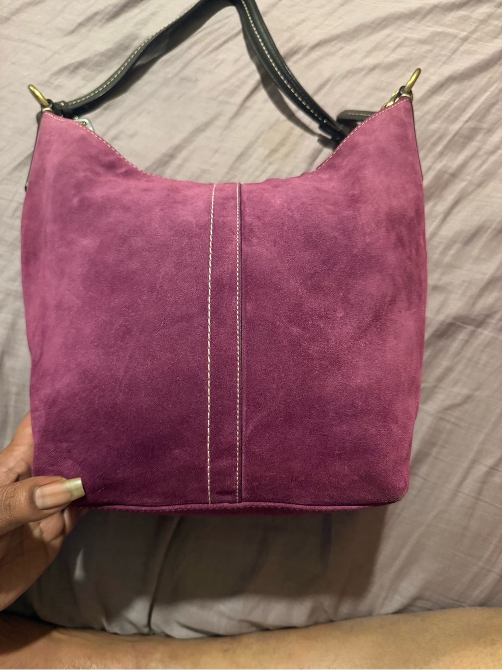 Vintage Coach Court 9370 Burgundy / Wine Suede Hobo Shoulder Bag